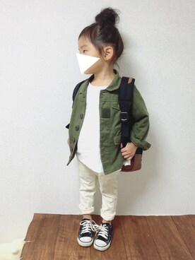 「カーキ×ホワイト」｜kannaさん（キッズ・90cm）の春コーディネート