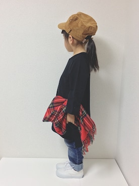 「ワークキャップ」｜「アイテム（ワンピース/ドレス）」を使った、kannaさん（キッズ・100cm）の冬コーディネート