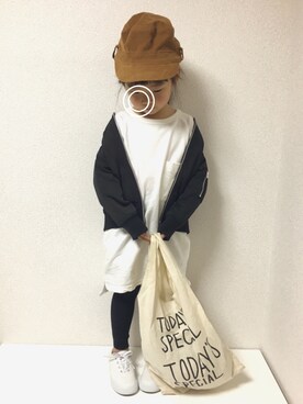 「ワークキャップ」｜「アイテム（ワンピース/ドレス）」を使った、kannaさん（キッズ・100cm）の冬コーディネート