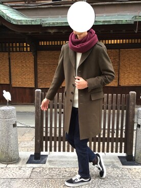 「BLACK LABEL CRESTBRIDGE（ブラックレーベル・クレストブリッジ）のアイテム（チェスターコート）」を使った、みやさん（メンズ・179cm）の冬コーディネート