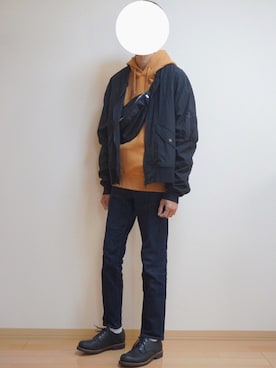 「LIDNM（リドム）のアイテム（MA-1）」を使った、みやさん（メンズ・179cm）の秋コーディネート