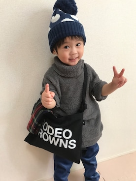 「AZUL by moussy（アズールバイマウジー）のアイテム（ニットキャップ/ビーニー）」を使った、sou...iさん（キッズ・90cm）の冬コーディネート