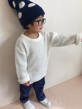 「AZUL by moussy（アズールバイマウジー）のアイテム（ニットキャップ/ビーニー）」を使った、sou...iさん（キッズ・90cm）の冬コーディネート