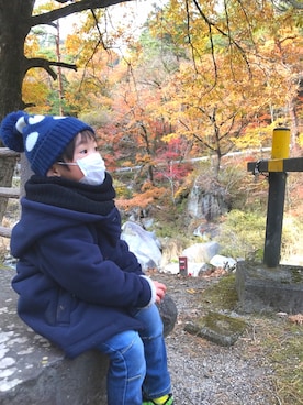 「AZUL by moussy（アズールバイマウジー）のアイテム（ニットキャップ/ビーニー）」を使った、sou...iさん（キッズ・100cm）の秋コーディネート