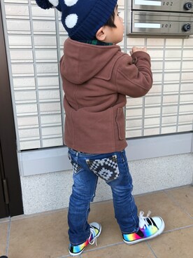 「アイテム（ダッフルコート、イエロー系）」を使った、sou...iさん（キッズ・100cm）の冬コーディネート
