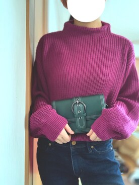 「AZUL by moussy（アズールバイマウジー）のSTITCH DESIGN WALLET BAG/スティッチデザインウォレットバッグ（ショルダーバッグ、グリーン系）」を使った、koyuさん（レディース・156cm）の冬コーディネート