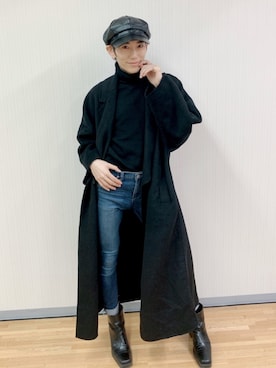 「レザー」｜「アイテム（ブーティ）」を使った、小池成さん（メンズ・173cm）の冬コーディネート
