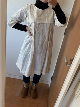 「Honeys（ハニーズ）のデニムテーパードパンツ（デニムパンツ）」を使った、komichi さん（レディース・159cm）の冬コーディネート