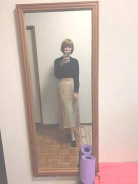 「HARE（ハレ）のレザーキリカエナロースカート(HARE)（スカート、ベージュ系）」を使った、irohanihohetonさん（レディース・157cm）の秋コーディネート