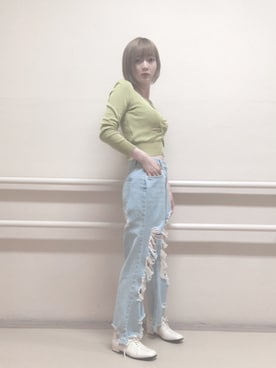 「WEGO（ウィゴー）のWEGO/ダメージタックデニムマムパンツ（デニムパンツ、ブルー系）」を使った、irohanihohetonさん（レディース・157cm）の秋コーディネート