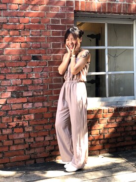 「アイテム（つなぎ/オールインワン、ベージュ系）」を使った、Heidiさん（レディース・153cm）の夏コーディネート