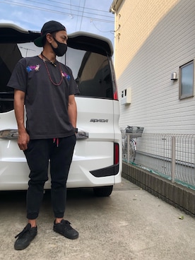 「AlexanderLeeChang（アレキサンダーリーチャン）のアイテム（Tシャツ/カットソー）」を使った、NONさん（メンズ・168cm）の夏コーディネート