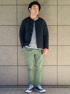 「オリーブ」｜「アイテム（ハンチング/ベレー帽）」を使った、YOU39さん（メンズ・178cm）の秋コーディネート
