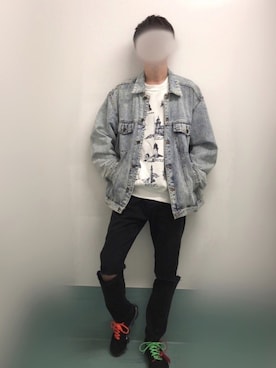 「総柄トップス」｜「アイテム（その他）」を使った、明日葉さん（メンズ・170cm）の秋コーディネート