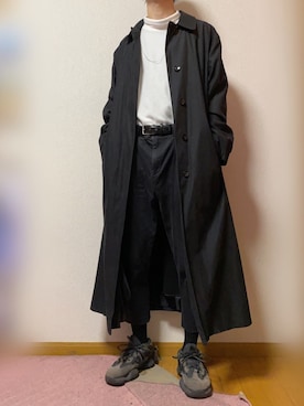 「アイテム（ステンカラーコート）」を使った、明日葉さん（メンズ・168cm・20代）の春コーディネート