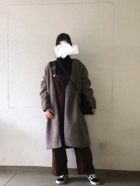 「ブラウンパンツ」｜「アイテム（その他アウター）」を使った、JiYoungさん（レディース・160cm）の冬コーディネート