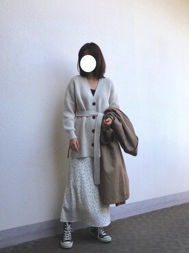 「ニットカーディガン」｜「アイテム（トレンチコート）」を使った、JiYoungさん（レディース・160cm）の春コーディネート
