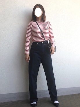 「LOWRYS FARM（ローリーズファーム）のCONEハイライズワイドデニム　800874（デニムパンツ）」を使った、JiYoungさん（レディース・160cm）の春コーディネート