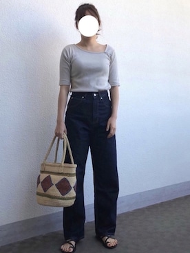 「LOWRYS FARM（ローリーズファーム）のCONEハイライズワイドデニム　800874（デニムパンツ）」を使った、JiYoungさん（レディース・160cm）の春コーディネート