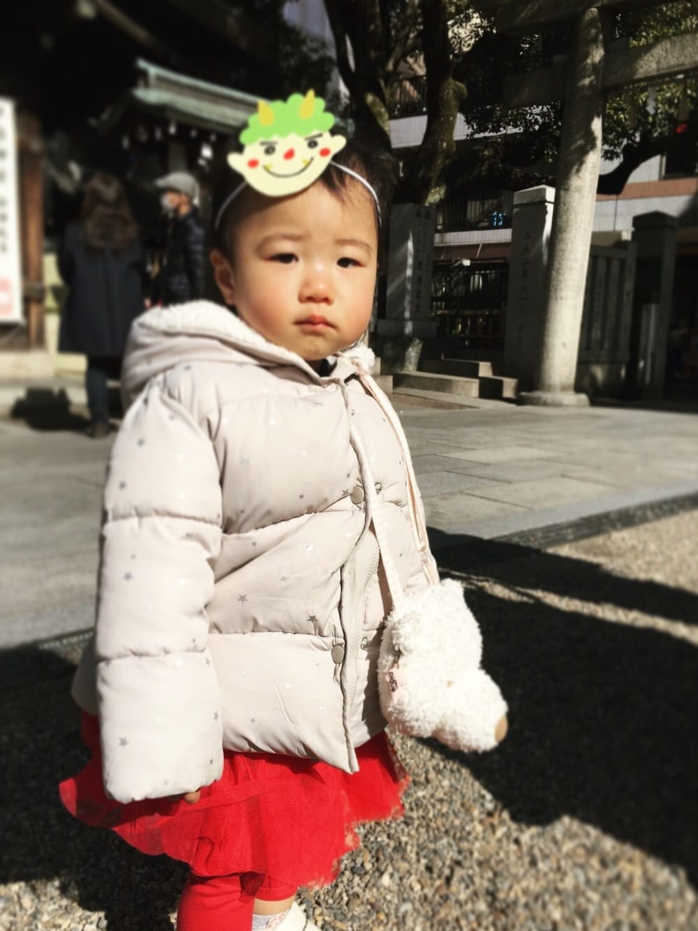 「キッズコーデ、節分、福は内、かわいい鬼も内」｜「ちび鬼さん（友人ハンドメイド♡）のアイテム（ヘアバンド、その他）」を使った、ayak_kaeさん（キッズ・80cm）の冬コーディネートの1枚目の写真