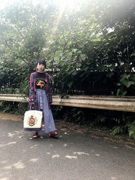 「夏コーデ」｜「アイテム（チュニック、パープル系）」を使った、トモカさん（レディース・153cm）の夏コーディネート