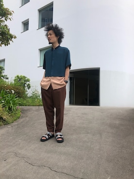 「beautiful people（ビューティフルピープル）のアイテム（サンダル）」を使った、たにもとさん（メンズ・175cm）の春コーディネート