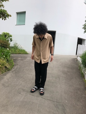 「ETHOSENS（エトセンス）の【ETHOSENS】EX.OC S/S SH / ES120-21（シャツ/ブラウス、ベージュ系）」を使った、たにもとさん（メンズ・175cm）の春コーディネート