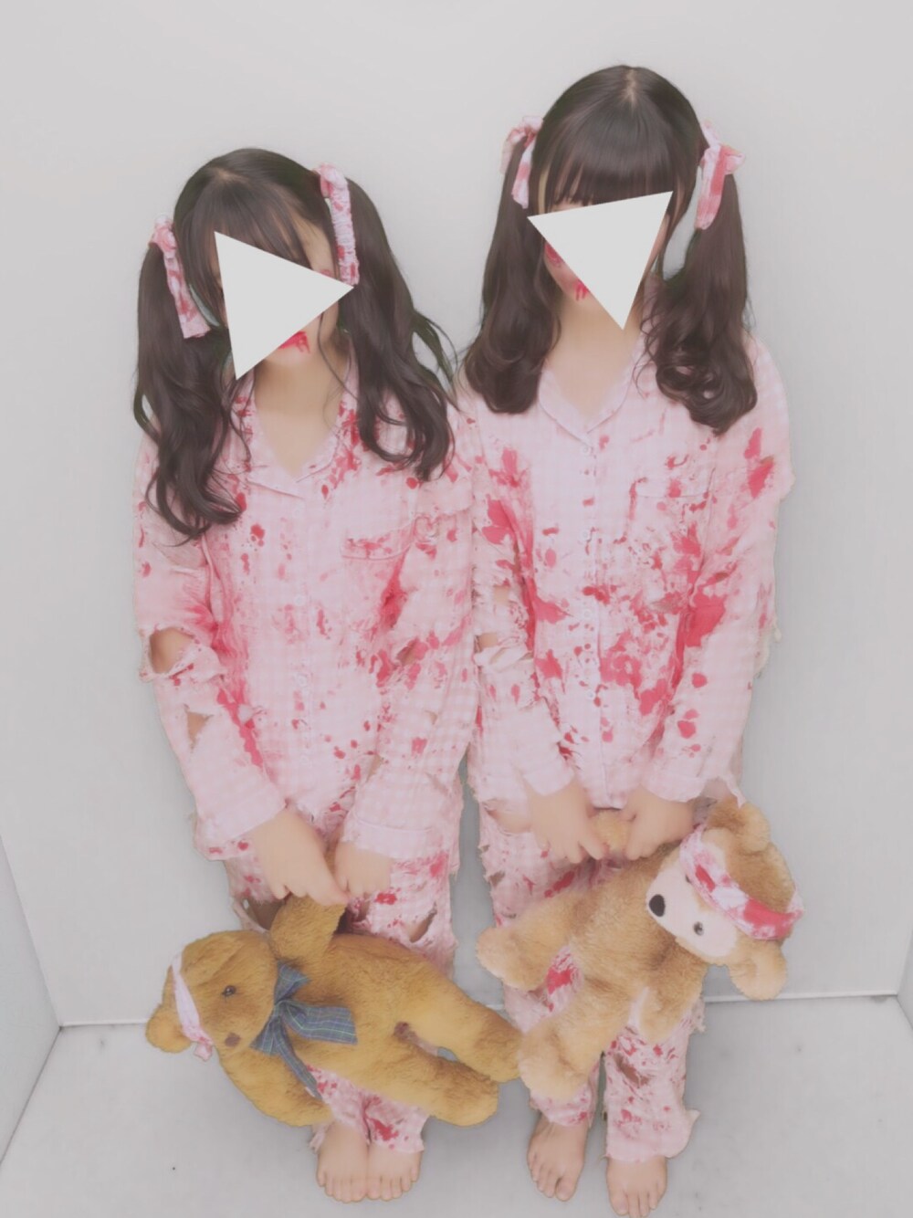 「ハロウィン、ハロウィンコーデ、パジャマ、ゾンビ、JK、ツインテール、くまさん、血、halloween、halloweenmakeup」｜「no brandのアイテム（ルームウェア/パジャマ、ピンク系）」を使った、Sudaharuさん（レディース・156cm）の秋コーディネートの1枚目の写真