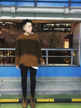 「PULL&BEAR（プルアンドベア）のアイテム（ブーツ）」を使った、山姆大叔さん（メンズ・175cm）の春コーディネート