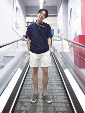 「PULL&BEAR（プルアンドベア）のアイテム（スリッポン）」を使った、山姆大叔さん（メンズ・175cm）の夏コーディネート