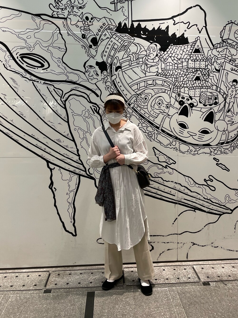 「ootd、SPINNS、LOWRYS FARM、COACH、Labo、Japanese style、japanfashion」｜「SPINNSのアイテム（ストール/ショール、ブラウン系）」を使った、𝖒𝖒𝖎𝖈𝖍𝖊𝖑𝖑𝖊𝖈さん（レディース・163cm）の春コーディネートの1枚目の写真