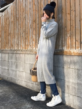 「白スニーカー」｜「アイテム（ワンピース/ドレス、ピンク系）」を使った、Sayaka͛♡꒰･･ﾐ ͛꒱さん（レディース・156cm）の冬コーディネート