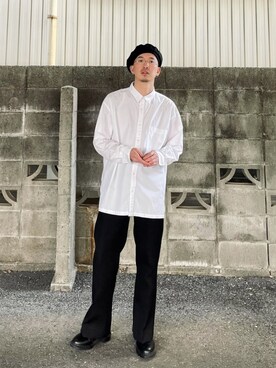 「UNIQLO JW ANDERSON」｜「アイテム（ハンチング/ベレー帽）」を使った、massuさん（メンズ・174cm）の冬コーディネート