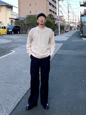 「BOTTER（ボッター）のアイテム（パンツ）」を使った、massuさん（メンズ・174cm）の冬コーディネート