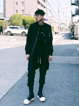 「RICK OWENS」｜「アイテム（ニットキャップ/ビーニー）」を使った、massuさん（メンズ・174cm）の春コーディネート