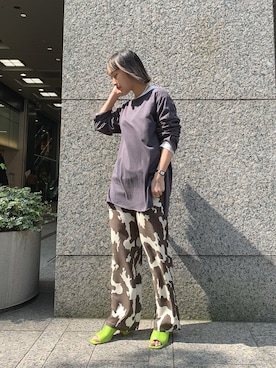 「アイテム（サンダル、グリーン系）」を使った、gonさん（レディース・157cm）の春コーディネート