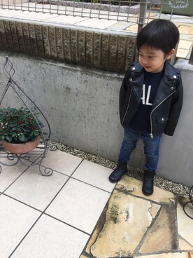「BRANSHES（ブランシェス）のアイテム（ライダースジャケット）」を使った、k_ha_iさん（キッズ・90cm）の秋コーディネート