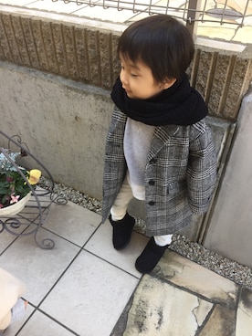 「petit main（プティマイン）のアイテム（チェスターコート）」を使った、k_ha_iさん（キッズ・90cm）の冬コーディネート