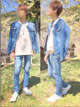 「デニムonデニム」｜「アイテム（アクセサリー）」を使った、ya（やー）さん（メンズ・177cm）の春コーディネート