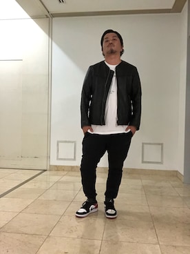 「MONKEY TIME（モンキータイム）のアイテム（ライダースジャケット）」を使った、ポテチチップさん（メンズ・173cm）の秋コーディネート