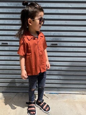 「devirock（デビロック）のオープンカラーシャツ（シャツ/ブラウス）」を使った、oh-chanさん（キッズ・100cm）の春コーディネート