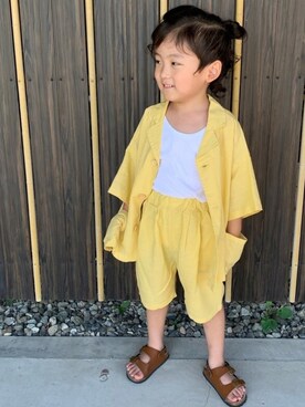 「アイテム（セットアップ、イエロー系）」を使った、oh-chanさん（キッズ・100cm）の夏コーディネート