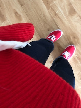 「VANS（バンズ）のアイテム（スニーカー、レッド系）」を使った、笑暮_さん（レディース・158cm）の春コーディネート