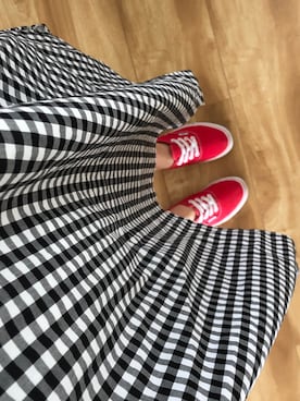 「VANS（バンズ）のアイテム（スニーカー、レッド系）」を使った、笑暮_さん（レディース・158cm）の夏コーディネート