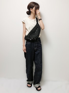 「Chaco closet（チャコ クローゼット）のワッフルフレンチスリーブ半袖T（Tシャツ/カットソー）」を使った、aikoさん（レディース・165cm）の夏コーディネート