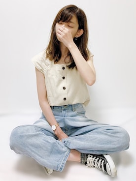 「Daniel Wellington（ダニエルウェリントン）の販売終了クラシックペティット アッシュフィールド32mm（アナログ腕時計）」を使った、aikoさん（レディース・165cm）の夏コーディネート