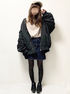 「ジーユー」｜「アイテム（MA-1）」を使った、aikoさん（レディース・165cm）の秋コーディネート