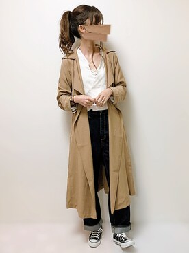 「ハイウエストストレートジーンズ」｜「アイテム（トレンチコート）」を使った、aikoさん（レディース・165cm）の春コーディネート