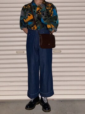 「JOHN LAWRENCE SULLIVAN（ジョンローレンスサリバン）のRIGID DENIM WIDE PANTS（デニムパンツ）」を使った、kumemasashi _さん（メンズ・172cm）の夏コーディネート