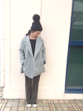 「PLAIN CLOTHING（プレーンクロージング）のアイテム（ニットキャップ/ビーニー）」を使った、kanon&riiさん（レディース・157cm）の冬コーディネート